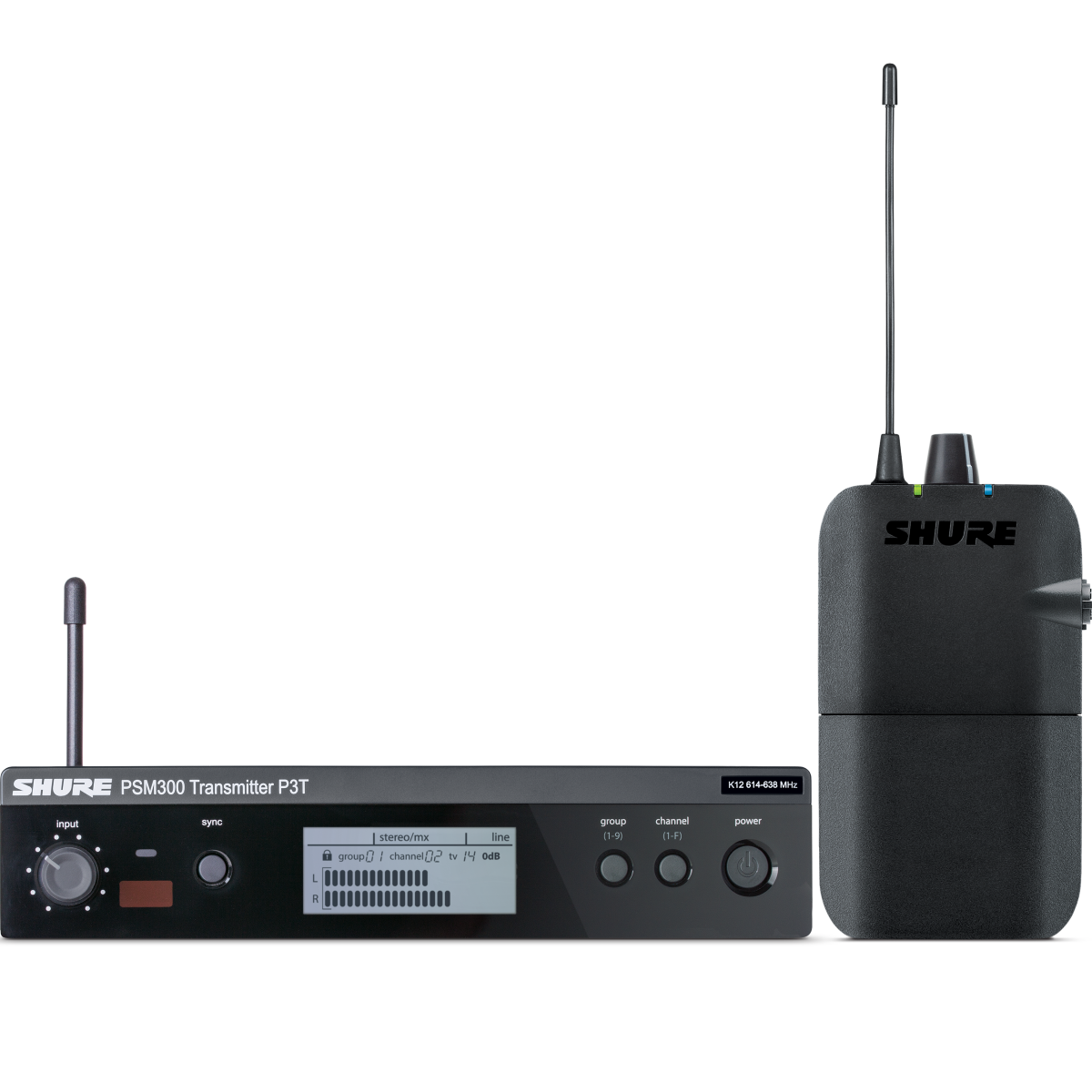 Sistema PSM300 con Transmisor P3T y Receptor P3R. 606-630 MHz.