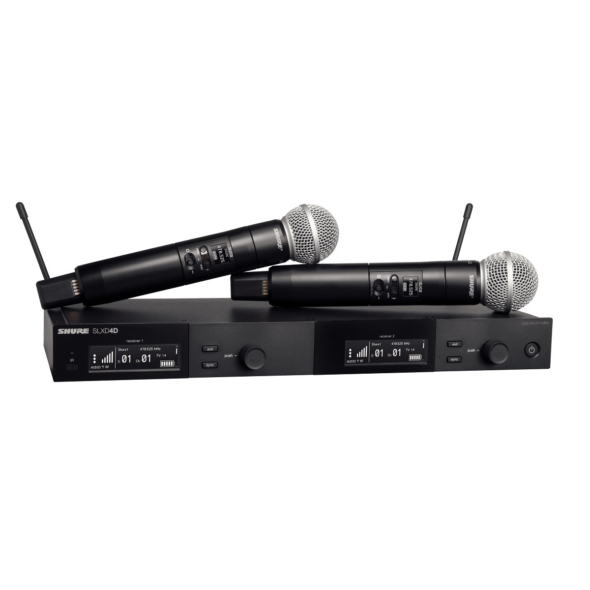 Sistema Inalámbrico de mano SM58 Dual y receptor Dual. 650-694MHz