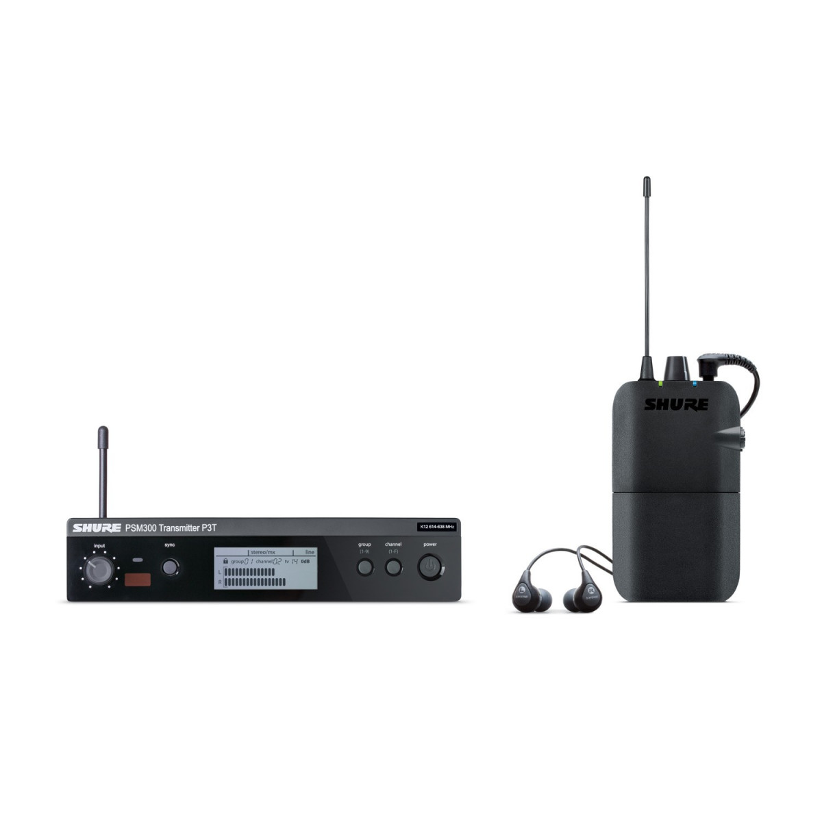 Sistema PSM300 Trans. P3T Receptor y P3R Auriculares SE112GR. 630-654 MHz.