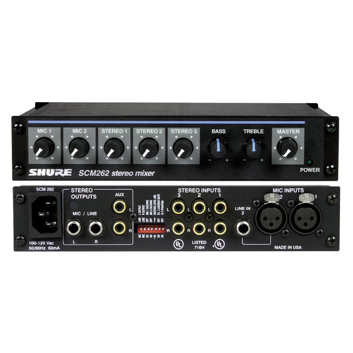 Mezclador de Micrófonos Estéreo 2 Entradas 1/2U con Rack-Kit