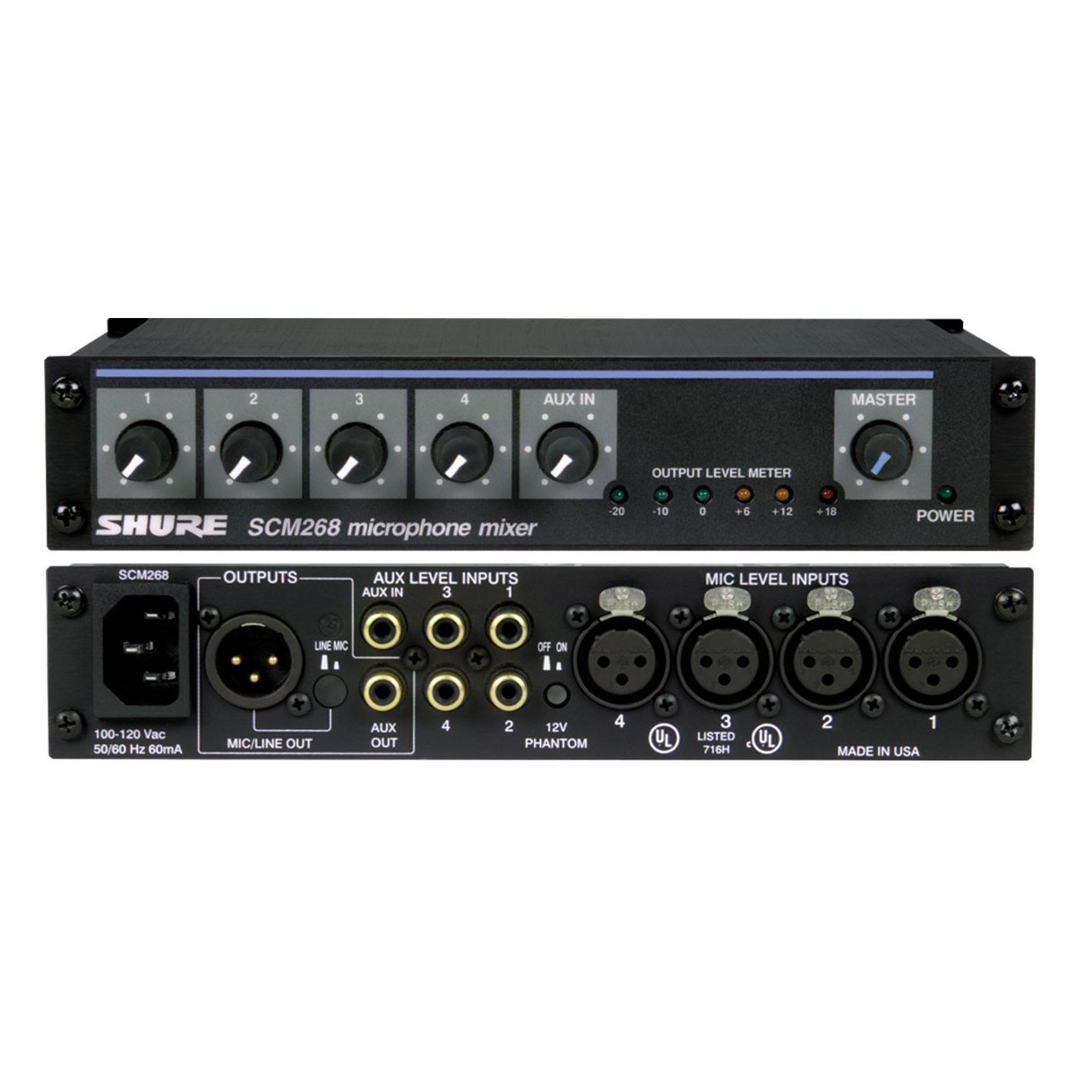 Mezclador de Micrófonos Estéreo 4 Entradas 1/2U con Rack-Kit